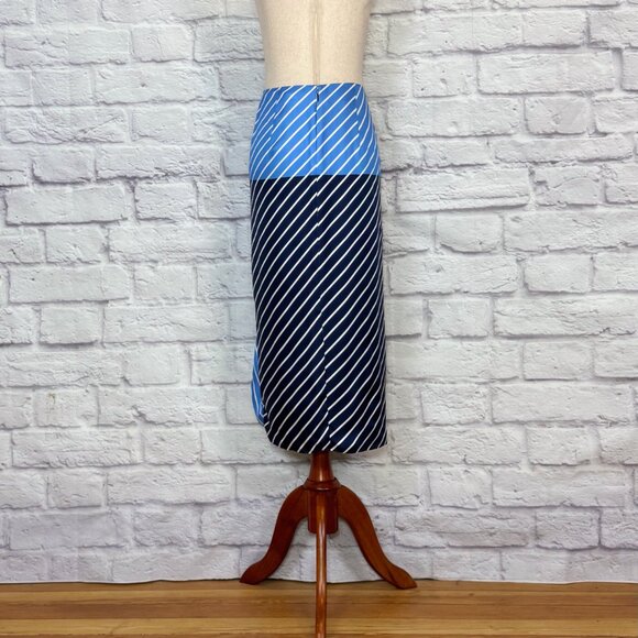 Tibi Delphina Blue Silk Striped Shirred Midi Skirt - Picture 2 of 9